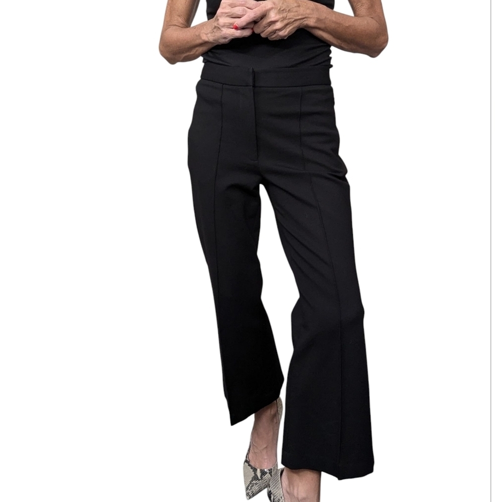 Tibi Black Cropped Kick Flare Tailored Pants Size 2 Front Seam Stretch